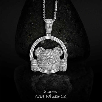 Iced Out Panda Pendant Necklace Sterling Silver Bear Animal Hip Hop Jewelry