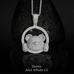 Iced Out Panda Necklace Pendant Sterling Silver Bear Animal Hip Hop Jewelry