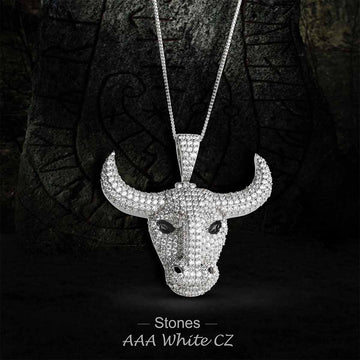 Bull Head Pendant Iced Out Bull Necklace Hip Hop Wild Animal Jewelry Sterling Silver
