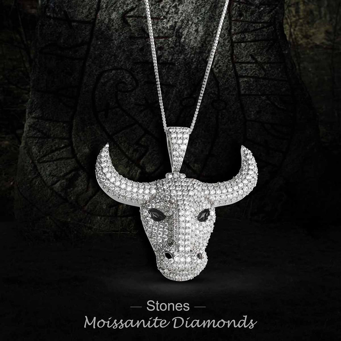 Moissanite Bull Head Pendant Iced Out Bull Necklace Hip Hop Wild Animal Jewelry Silver