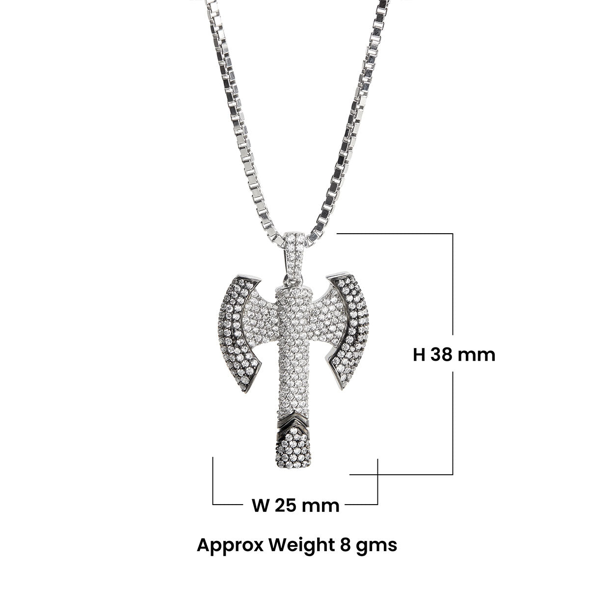 Iced Out Norse Viking Axe Pendant Necklace Hip Hop Jewelry 925 Sterling Silver Silver