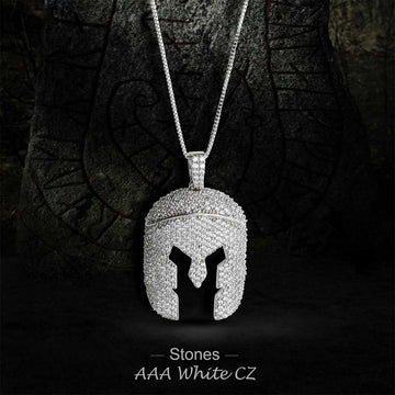 Iced Out Warrior Face Shield Pendant Necklace Hip Hop Jewelry Sterling Silver