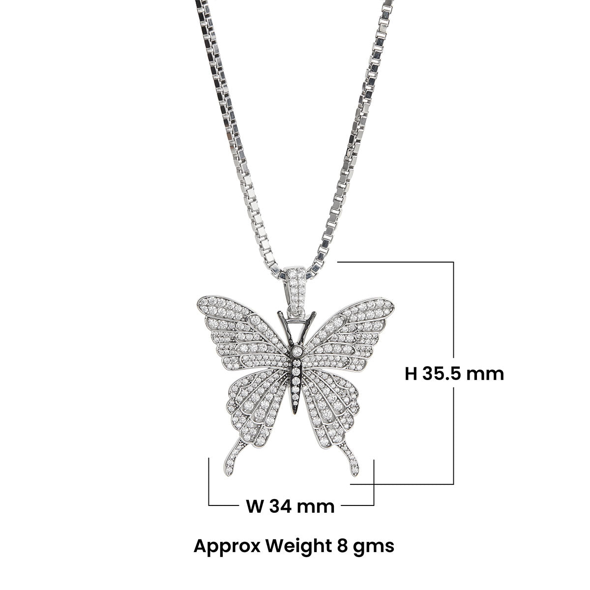 Iced Out Butterfly Pendant Necklace CZ Diamond 925 Sterling Silver Hip Hop Jewelry