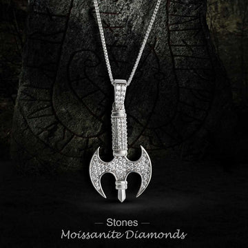 Iced Out Viking Axe Necklace Pendant Moissanite Sterling Silver Hip Hop Warrior Jewelry