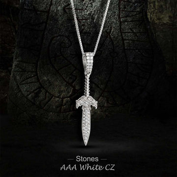 Viking Sword Pendant Diamond Iced Out Sword Necklace Hip Hop Jewelry Silver