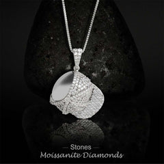 Iced Out Baseball Cap Necklace Moissanite Pendant Silver Sports Hip Hop Jewelry