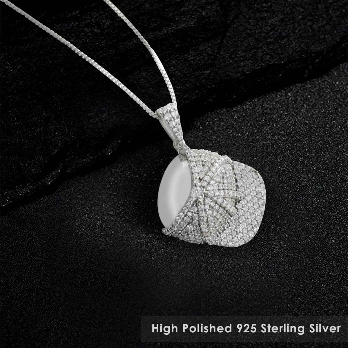 Iced Out Baseball Cap Pendant Necklace Sterling Silver Sports Hip Hop Jewelry