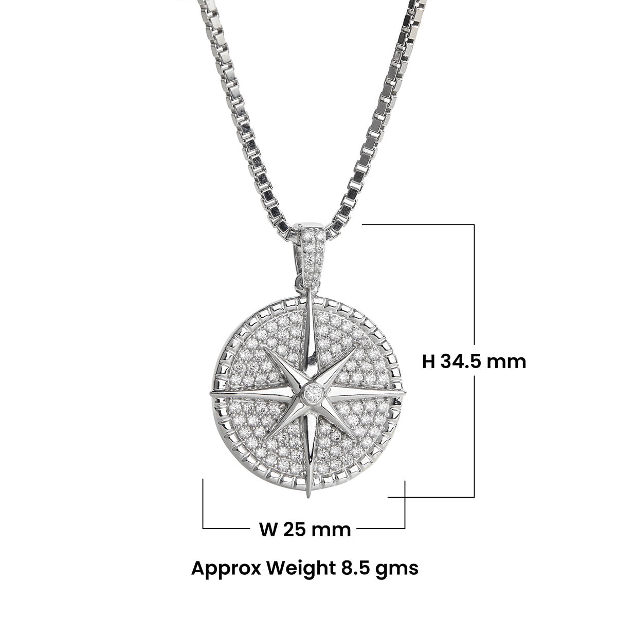 Iced Out Compass Pendant Necklace Nautical Hip Hop Jewelry Sterling Silver Cubic Zirconia Diamond