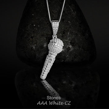 Iced Out Microphone Pendant Necklace Sterling Silver Mic Pendant Hip Hop Jewelry