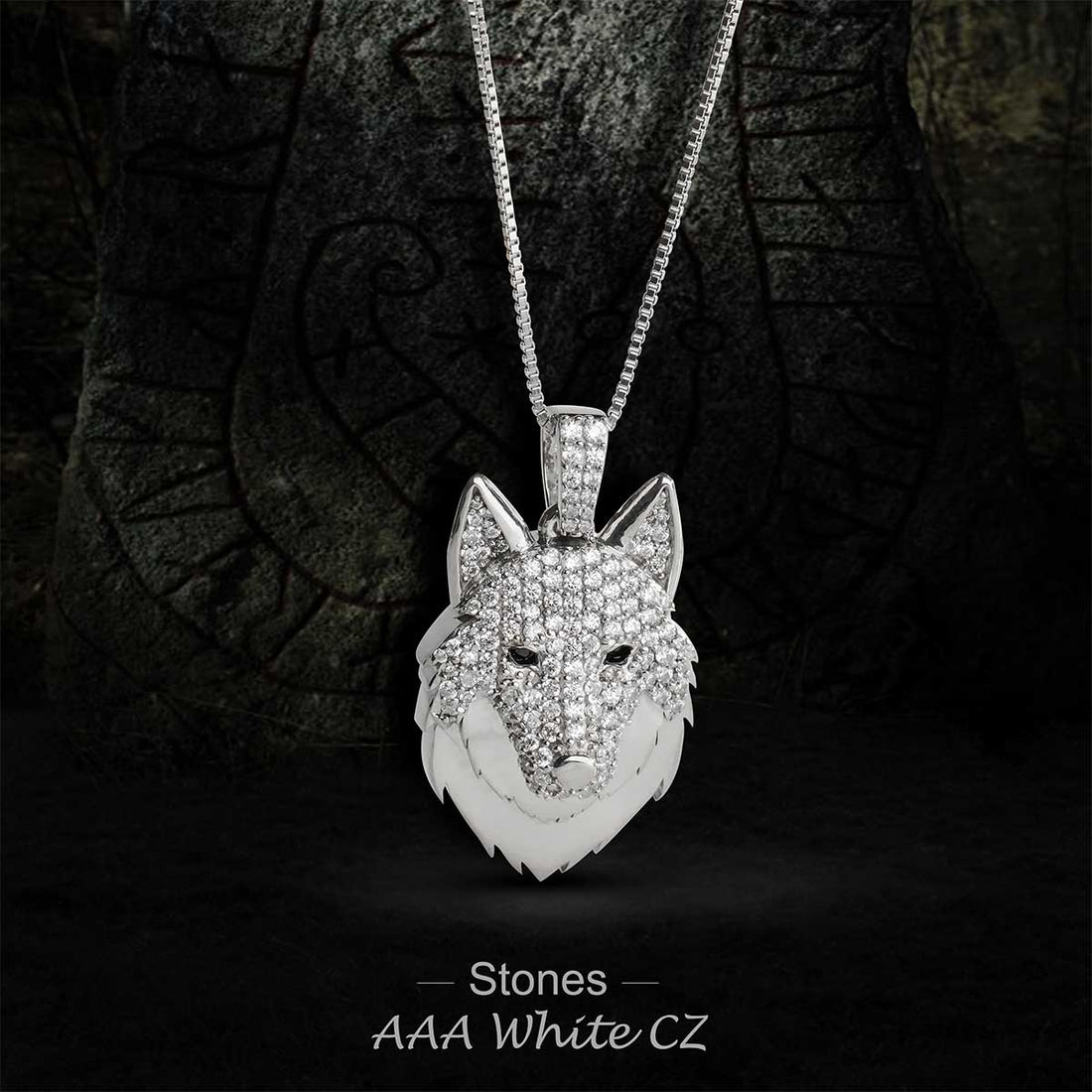 Iced Out Viking Wolf Pendant Necklace Hip Hop Jewelry Sterling Silver CZ Diamond