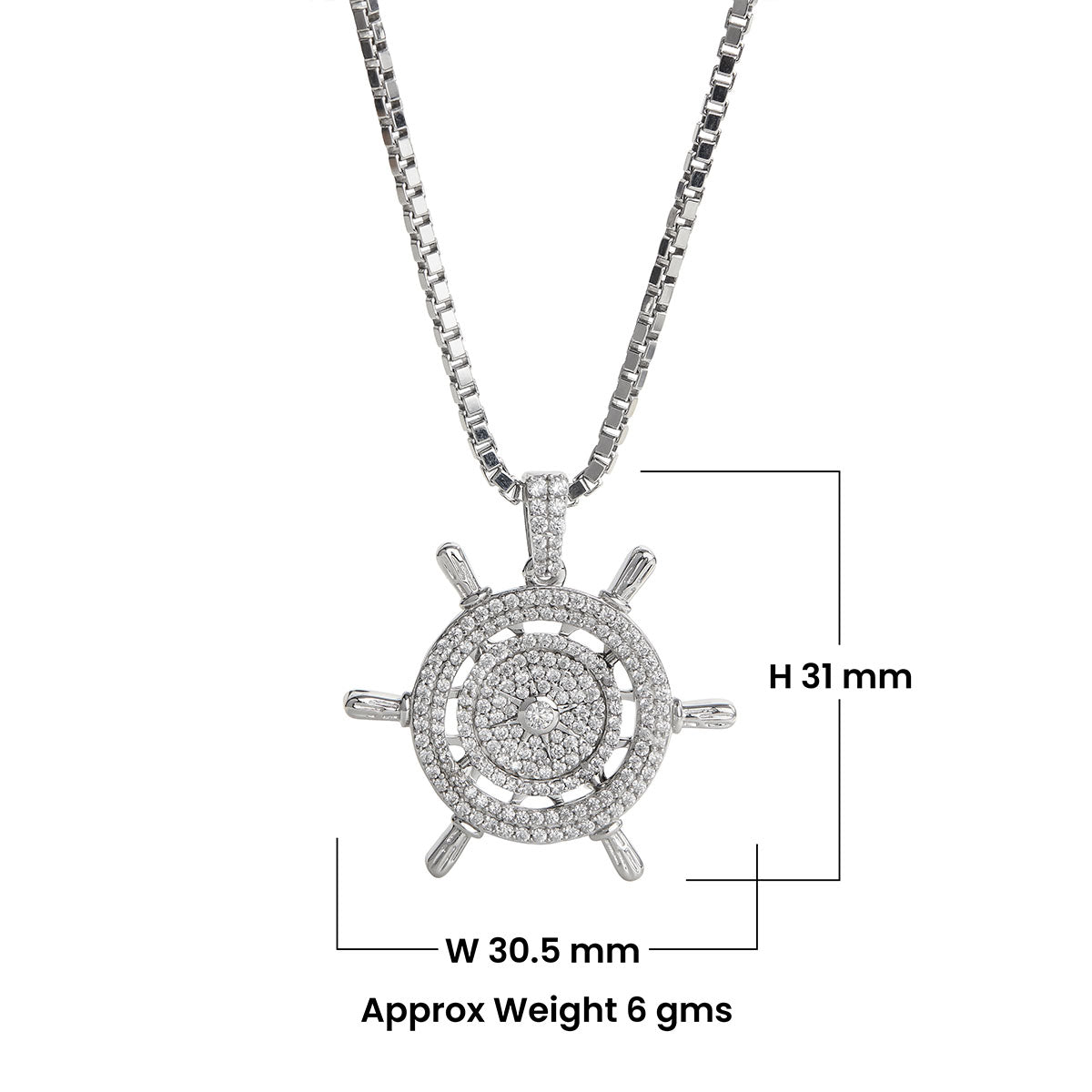 Iced Out Steering Wheel Pendant Necklace Hip Hop Style Nautical Jewelry Sterling Silver Diamond