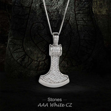 Icedout Viking Axe Pendant Necklace Hip Hop Jewelry Sterling Silver CZ Diamond