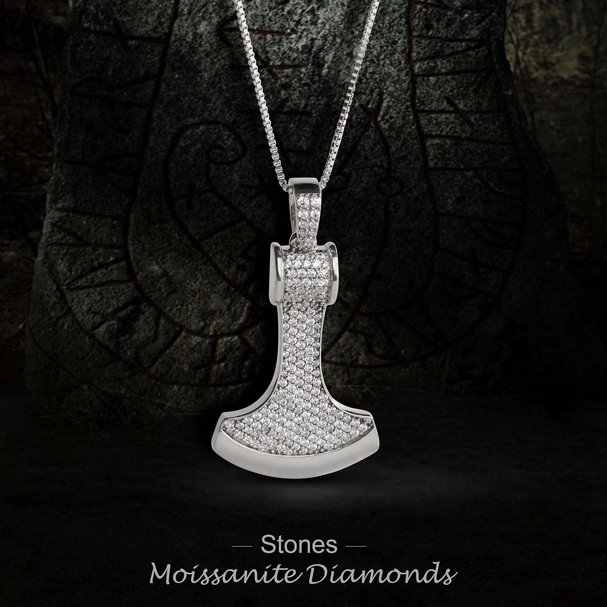 Moissanite Viking Axe Necklace Iced Out Pendant Hip Hop Jewelry Sterling Silver