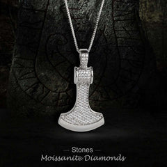 Moissanite Viking Axe Necklace Iced Out Pendant Hip Hop Jewelry Sterling Silver
