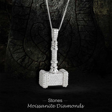 Iced Out Thor's Hammer Necklace Pendant Moissanite Diamond Hip Hop Jewelry Silver