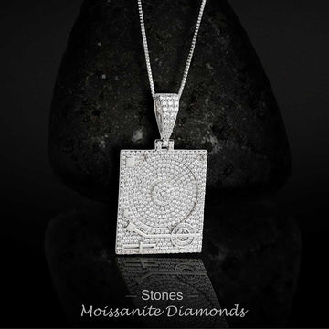 Moissanite Phonograph Pendant Necklace Sterling Silver Hip Hop Jewelry
