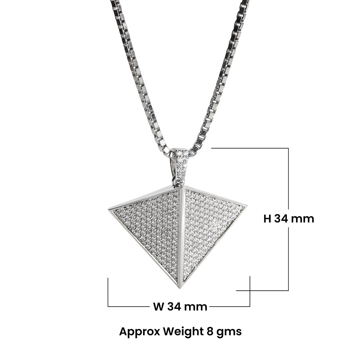 Iced Out Triangular Pendant Necklace Diamond Sterling Silver Unisex Hip Hop Jewelry
