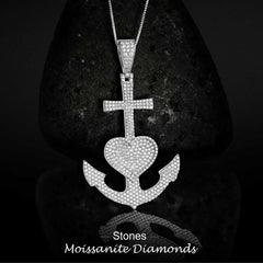 Icedout Cross Anchor Heart Necklace Moissanite Pendant Silver Hip Hop Jewelry