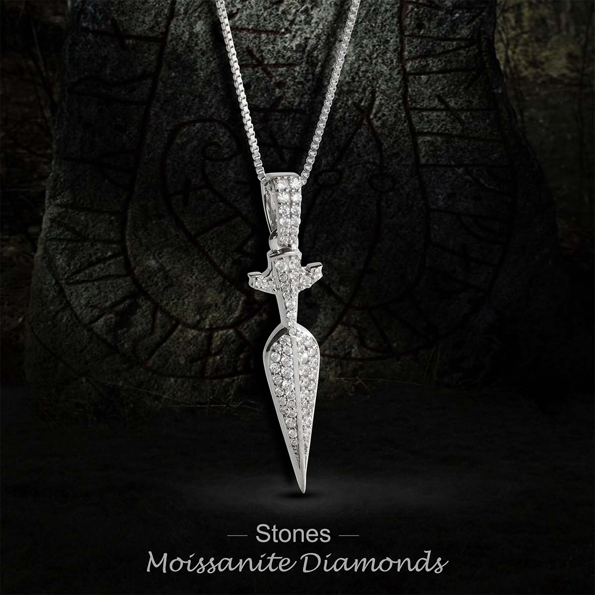Gungnir Necklace Pendant Viking Spear Head Moissanite Diamond Silver Hip Hop Jewelry