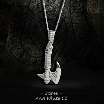 Viking Axe Pendant Necklace Icy Norse Iced Out Hip Hop Jewelry Sterling Silver