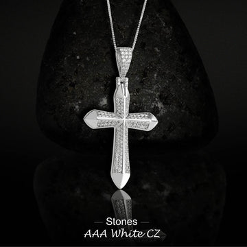 Iced Out Cross Pendant Holy Cross Necklace Sterling Silver Hip Hop Jewelry