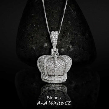 Iced Out Crown Pendant King Queen Crown Necklace Hip Hop Jewelry CZ Diamond