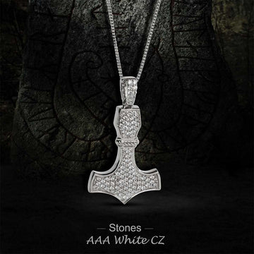 Viking Mjolnir Necklace Thor's Hammer Pendant Iced Out Hip Hop Jewelry