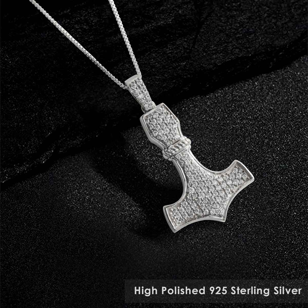 Viking Mjolnir Necklace Thor's Hammer Pendant Iced Out Hip Hop Jewelry