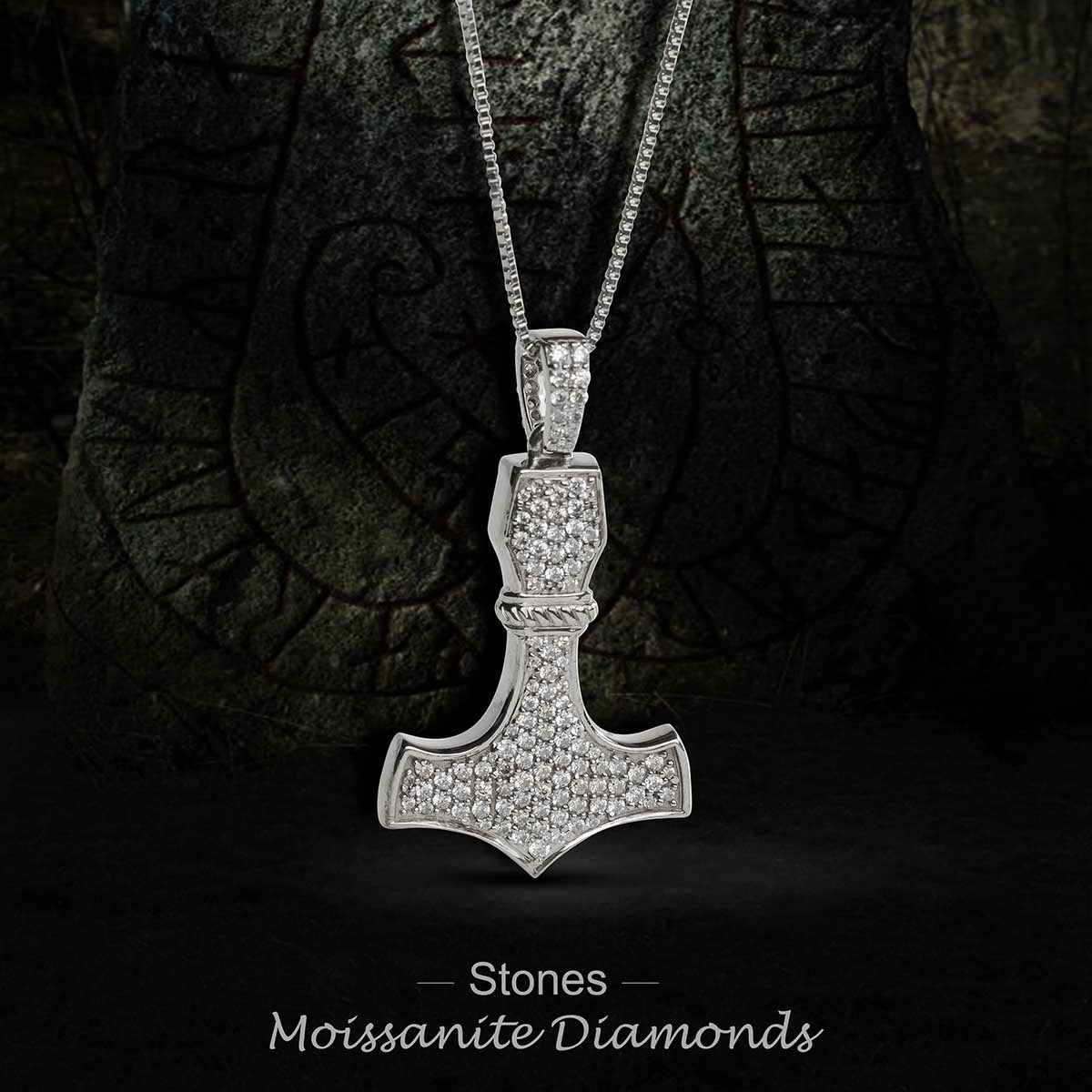 Moissanite Viking Mjolnir Necklace Thor's Hammer Pendant Iced Out Hip Hop Jewelry