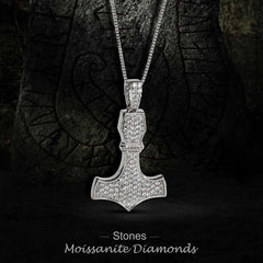 Moissanite Viking Mjolnir Necklace Thor's Hammer Pendant Iced Out Hip Hop Jewelry