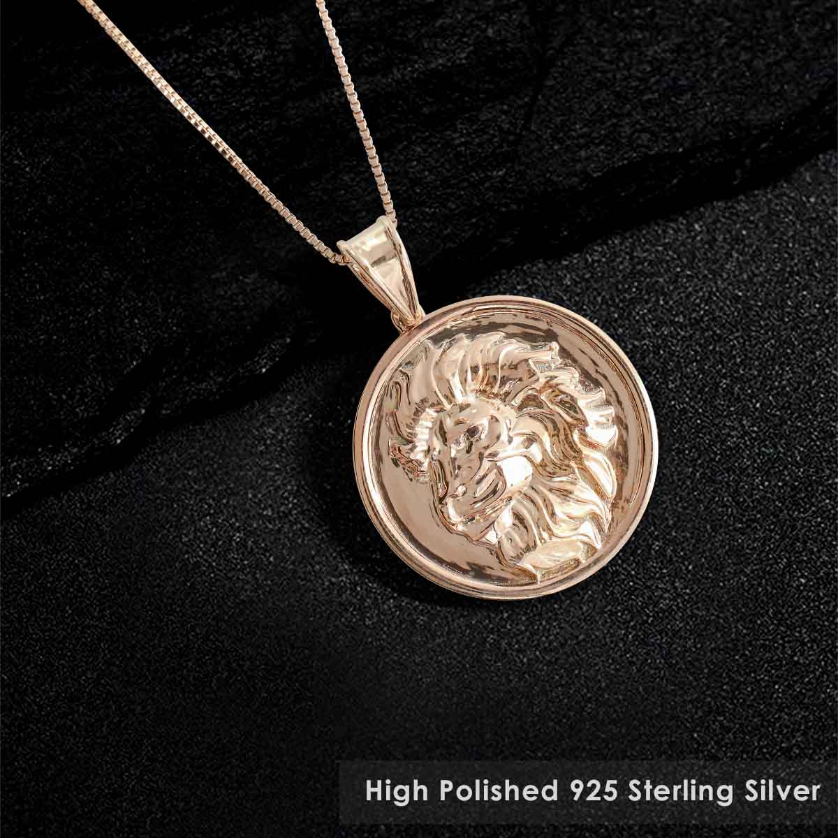 King of Beasts Lion Necklace Pendant Jungle Wild King Animal Jewelry Rose Gold Fn