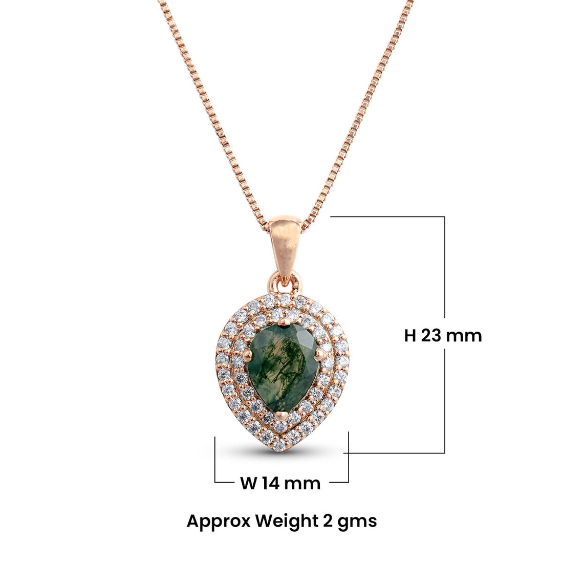 Double Halo Pendant Necklace for Women Pear Cut Natural Moss Agate Sterling Silver