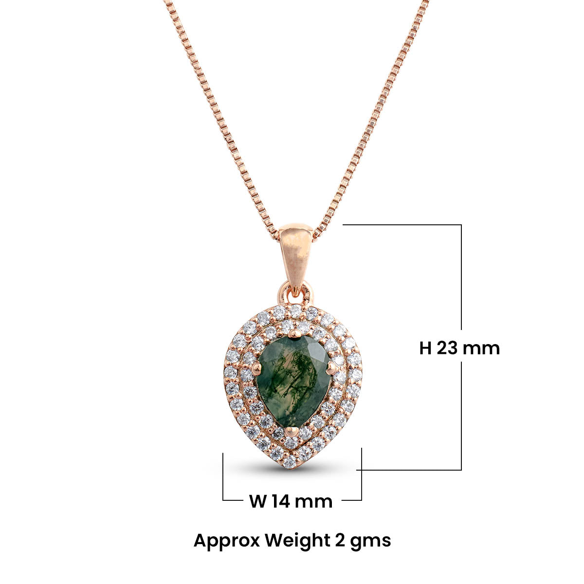 Double Halo Pendant Necklace for Women Pear Cut Natural Moss Agate Sterling Silver