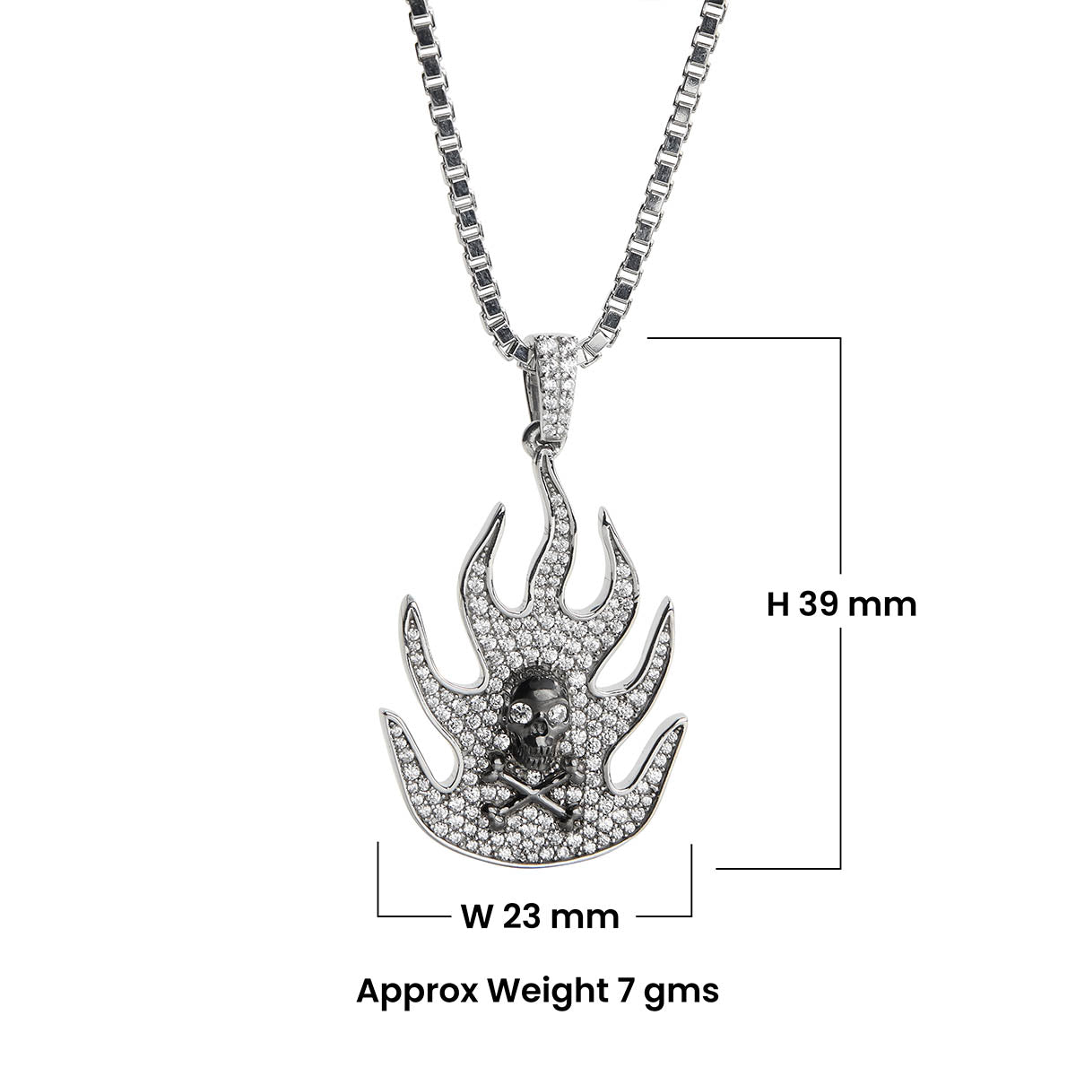 Two Tone Flaming Skull Necklace Diamond Iced Out Gothic Pendant Sterling Silver
