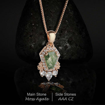 Coffin Moss Agate Pendant Necklace Natural Moss Agate Pendant Green Gemstone