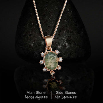 Oval Cut Moss Agate Necklace Pendant Natural Moss Agate Jewelry Healing Necklace
