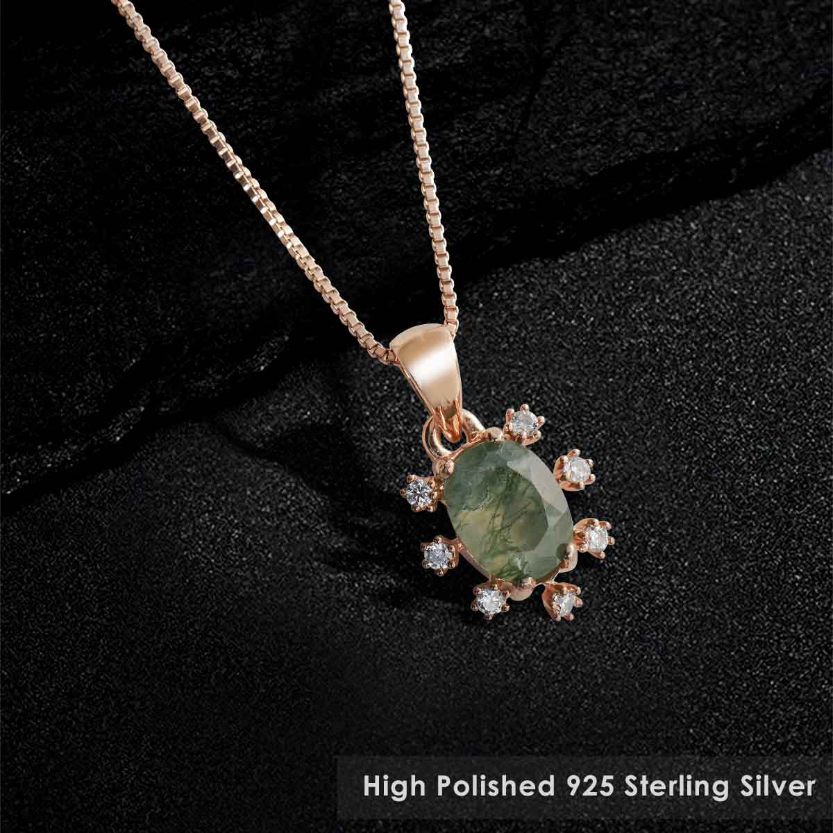 Oval Cut Moss Agate Pendant Necklace Natural Moss Agate Jewelry Healing Necklace
