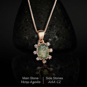 Oval Cut Moss Agate Pendant Necklace Natural Moss Agate Jewelry Healing Necklace