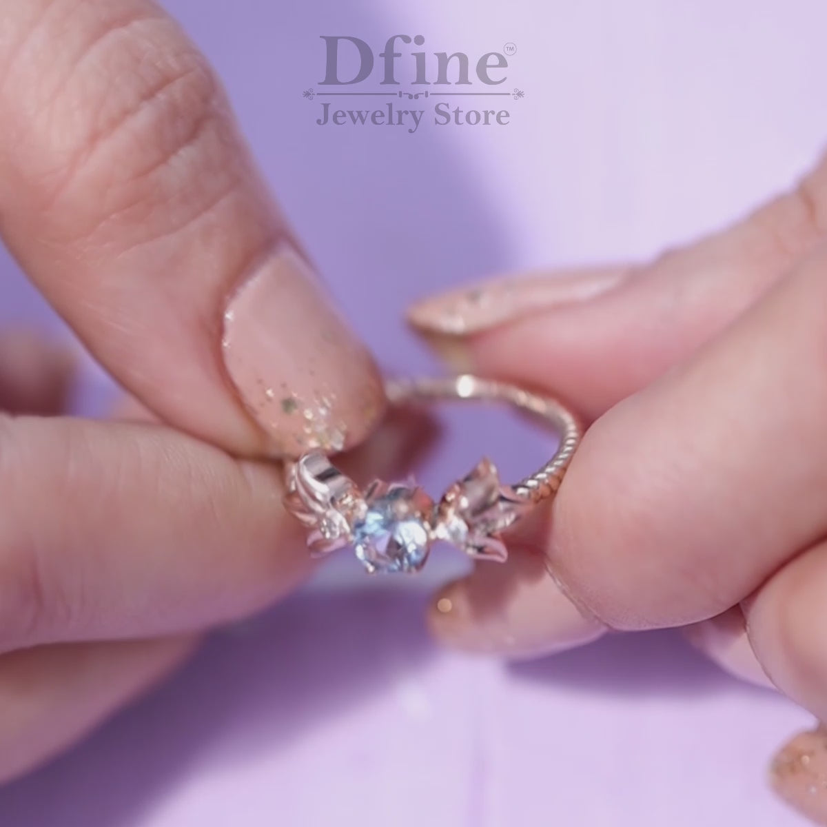 Aquamarine Engagement Ring for Women Floral Rose Gold