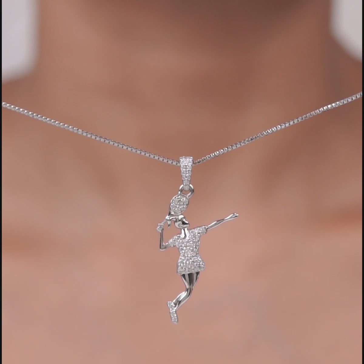 Badminton Player Pendant Necklace Moissanite Diamonds Sterling Silver Minimalist Sports Jewelry