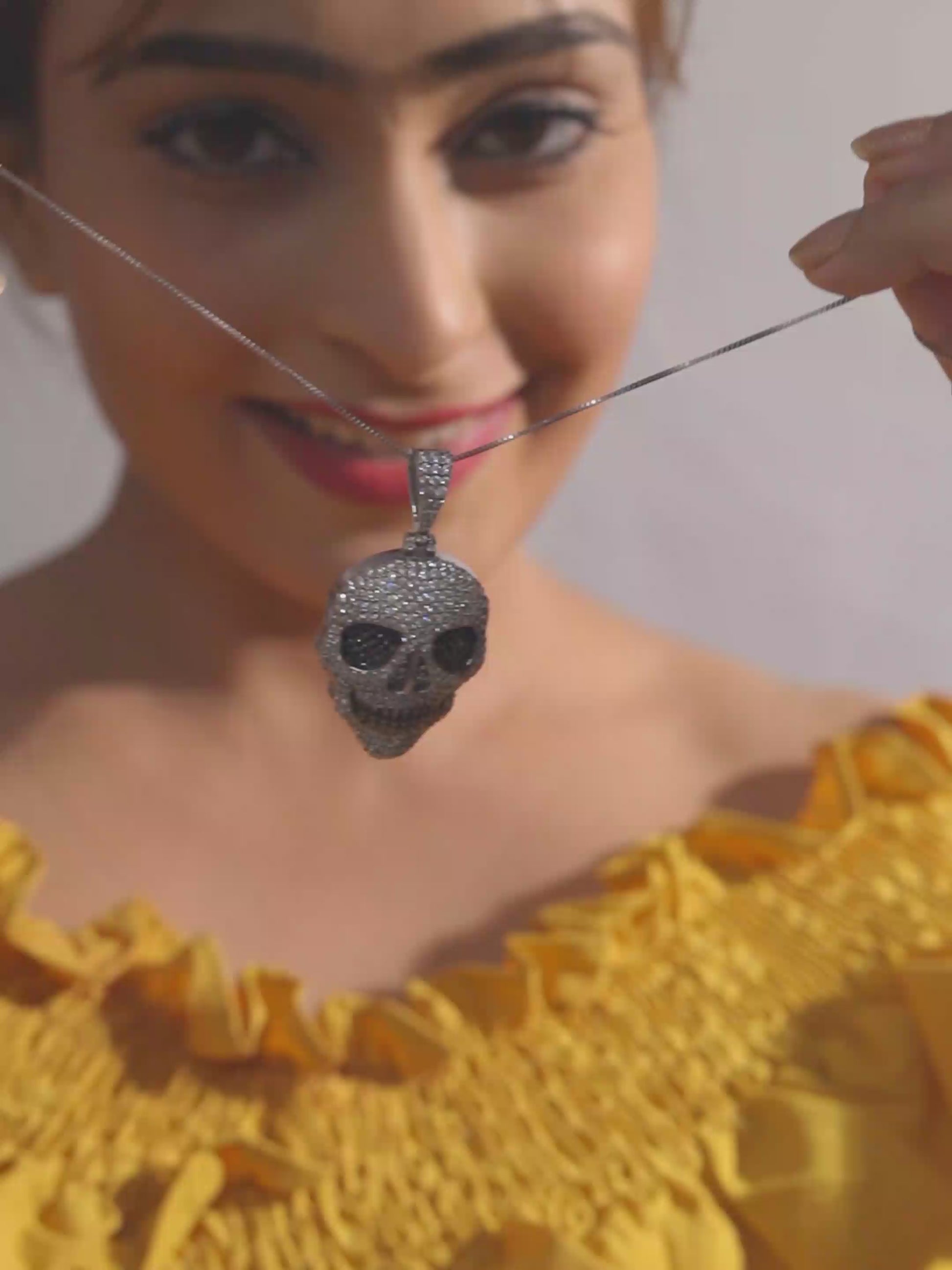 Iced Out Skull Pendant Necklace Halloween Jewelry AAA CZ Diamond Sterling Silver