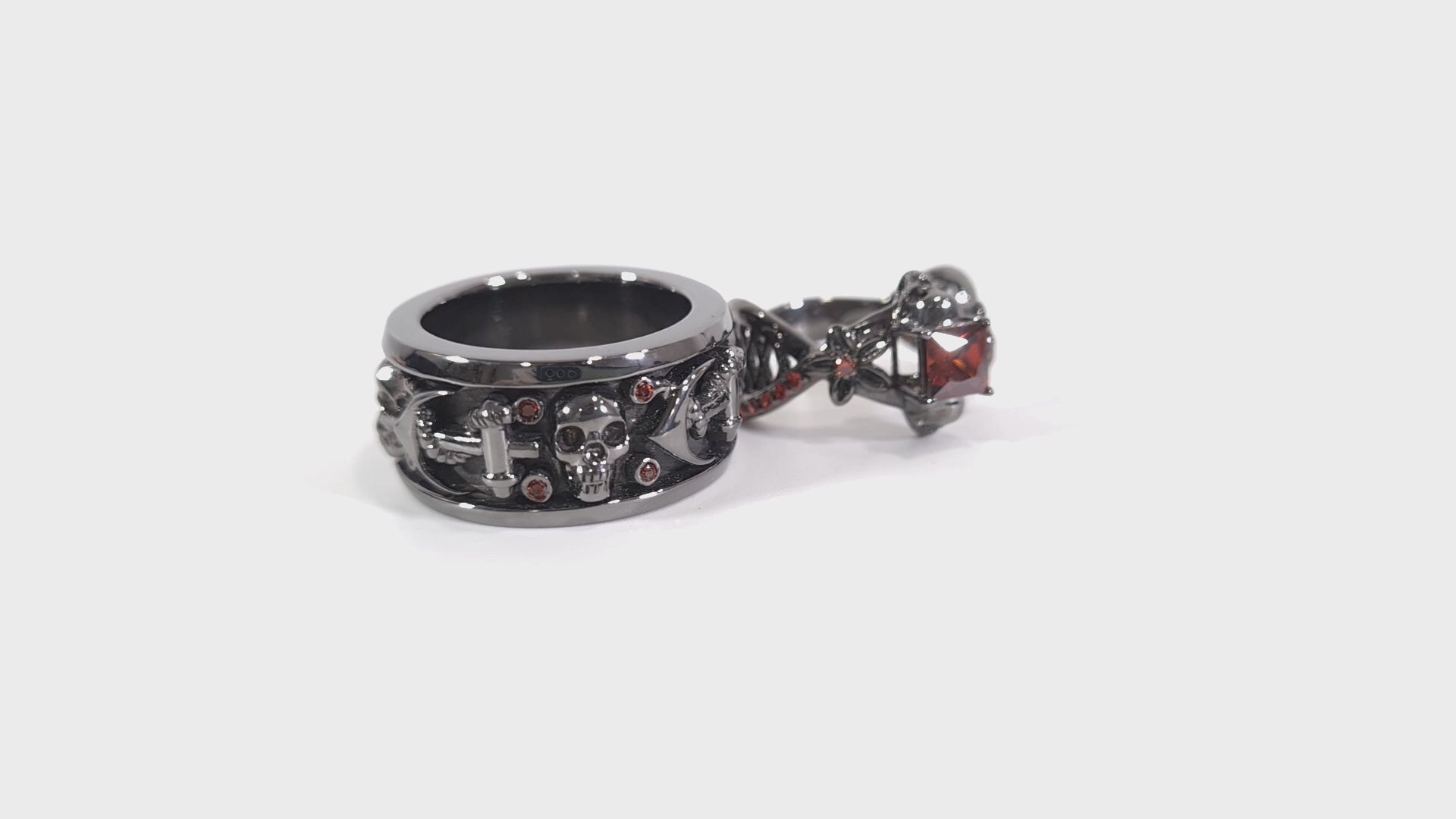 Mesh Skull Promise Ring Band His and Her Matching Skull Rings