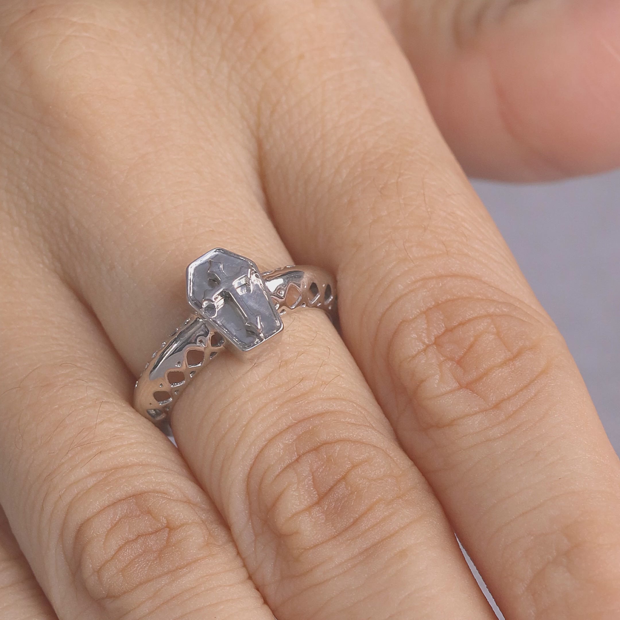 Coffin Engagement Ring for Women Mesh Holy Cross Coffin Ring