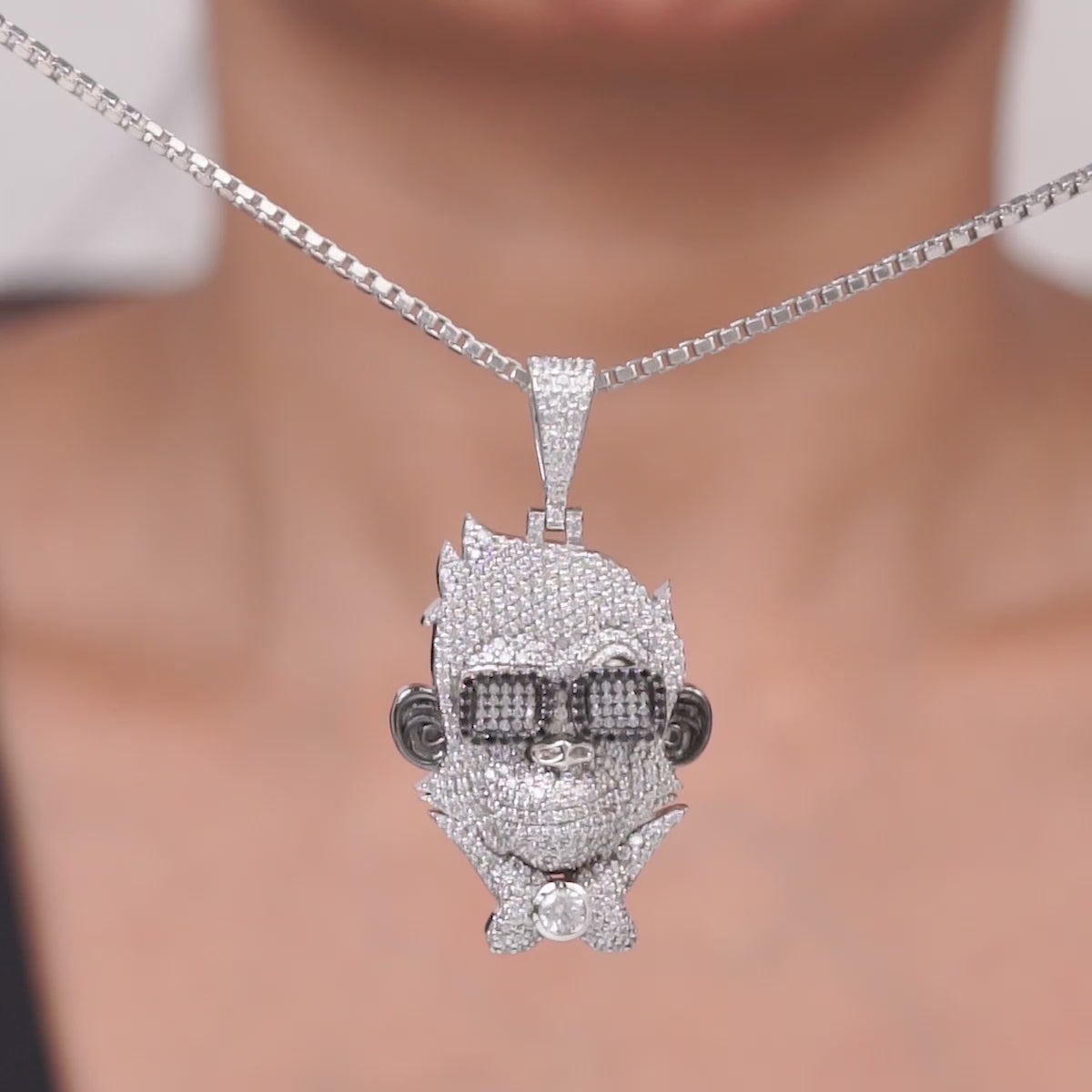 Iced Out Dapper Monkey Pendant Necklace Wearing Goggles Bow Tie Funky Monkey Charm Swagger Hip Hop Jewelry Two Tone Sterling Silver Diamond
