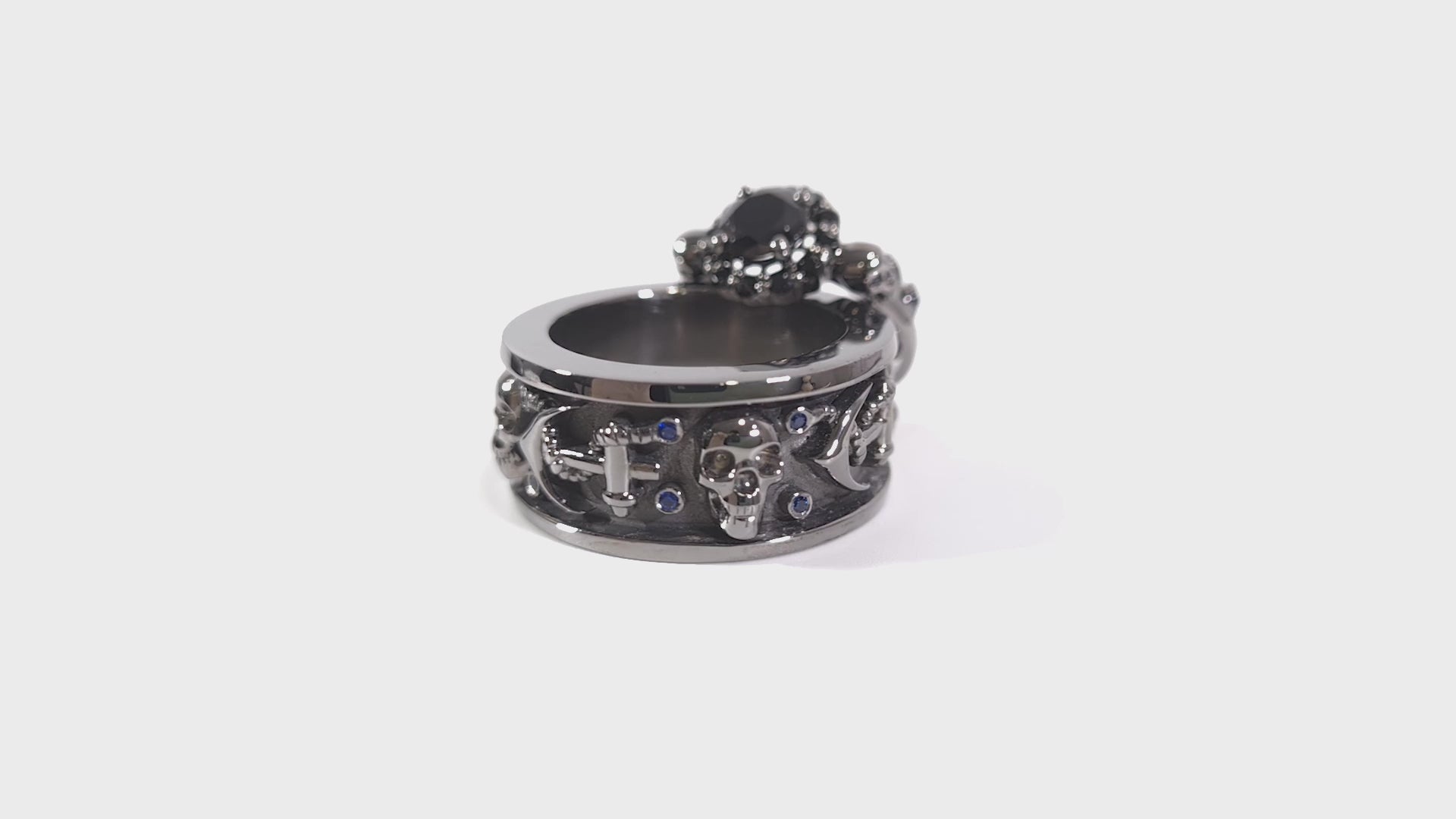 Matching Skull Couple Rings His and Her Anchor Skull Ring Set