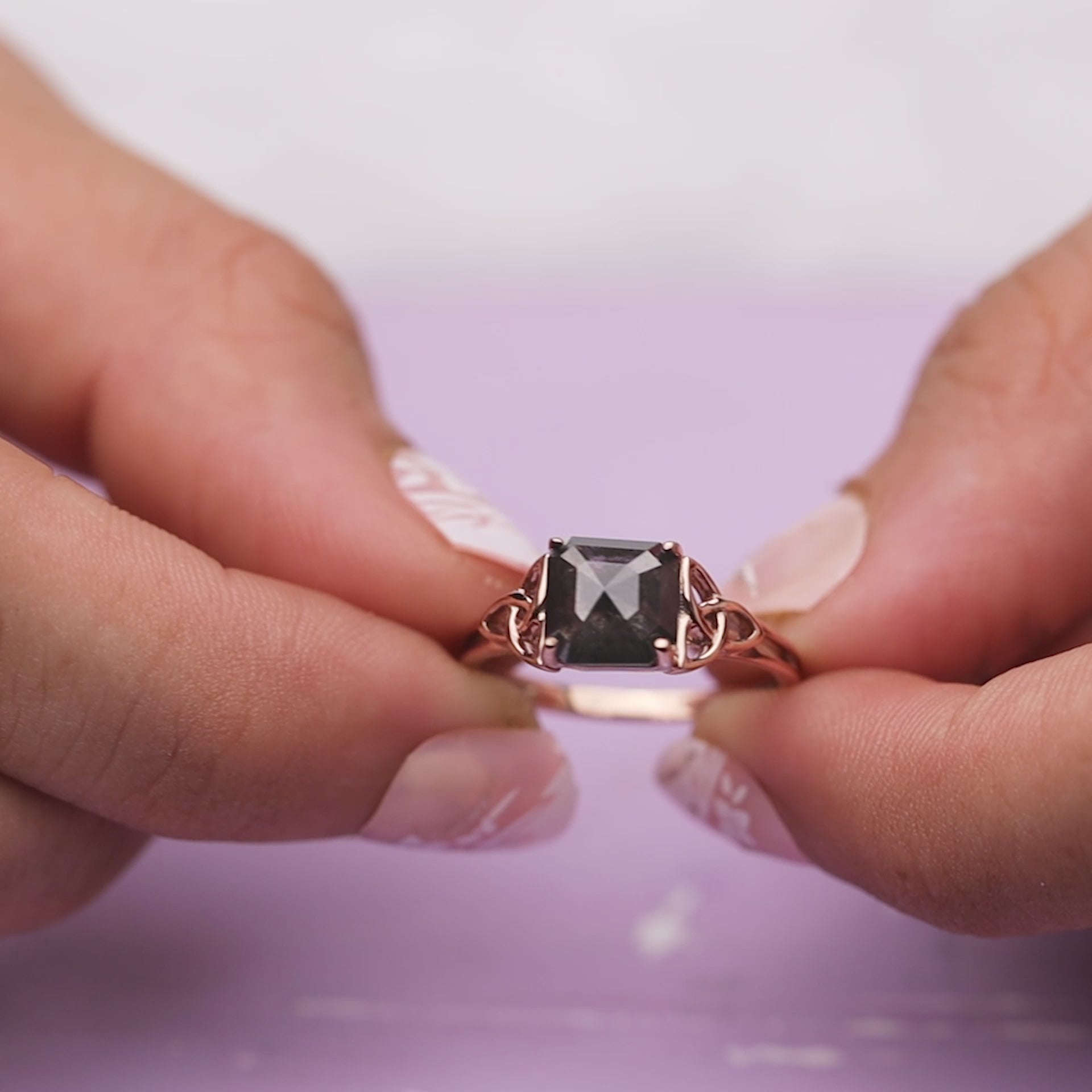 Solitaire Salt and Pepper Diamond Ring Set Asscher Rose Cut