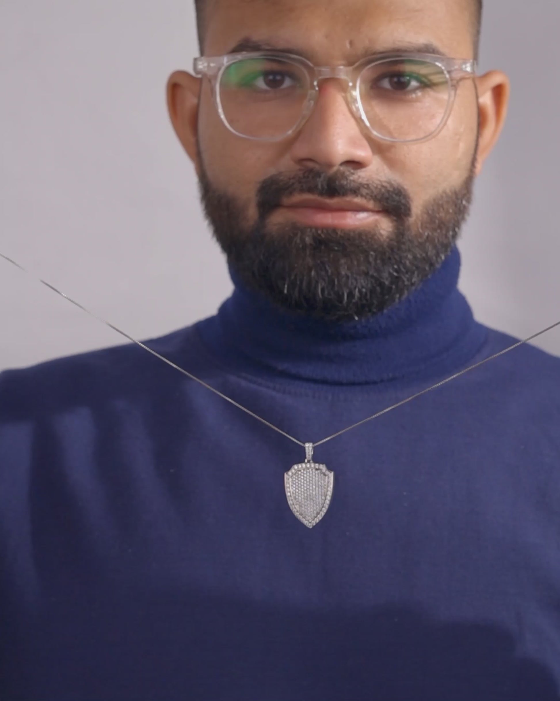 Iced Out Warrior Shield Pendant Necklace Sterling Silver Hip Hop Jewelry
