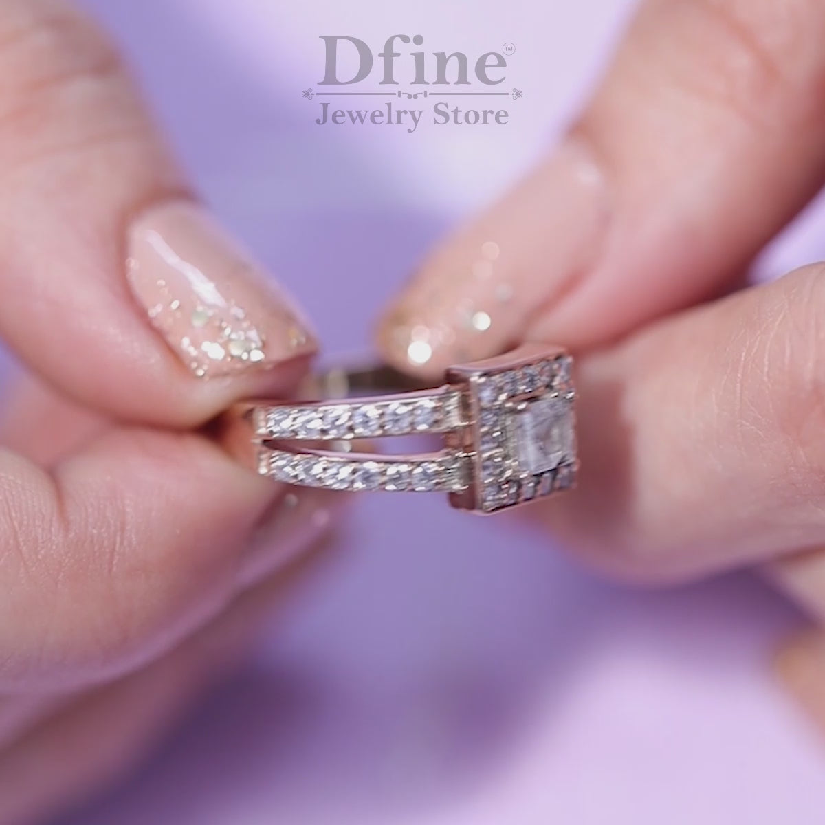 Rutilated Quartz Halo Engagement Ring in Rose Gold with Split Shank Design