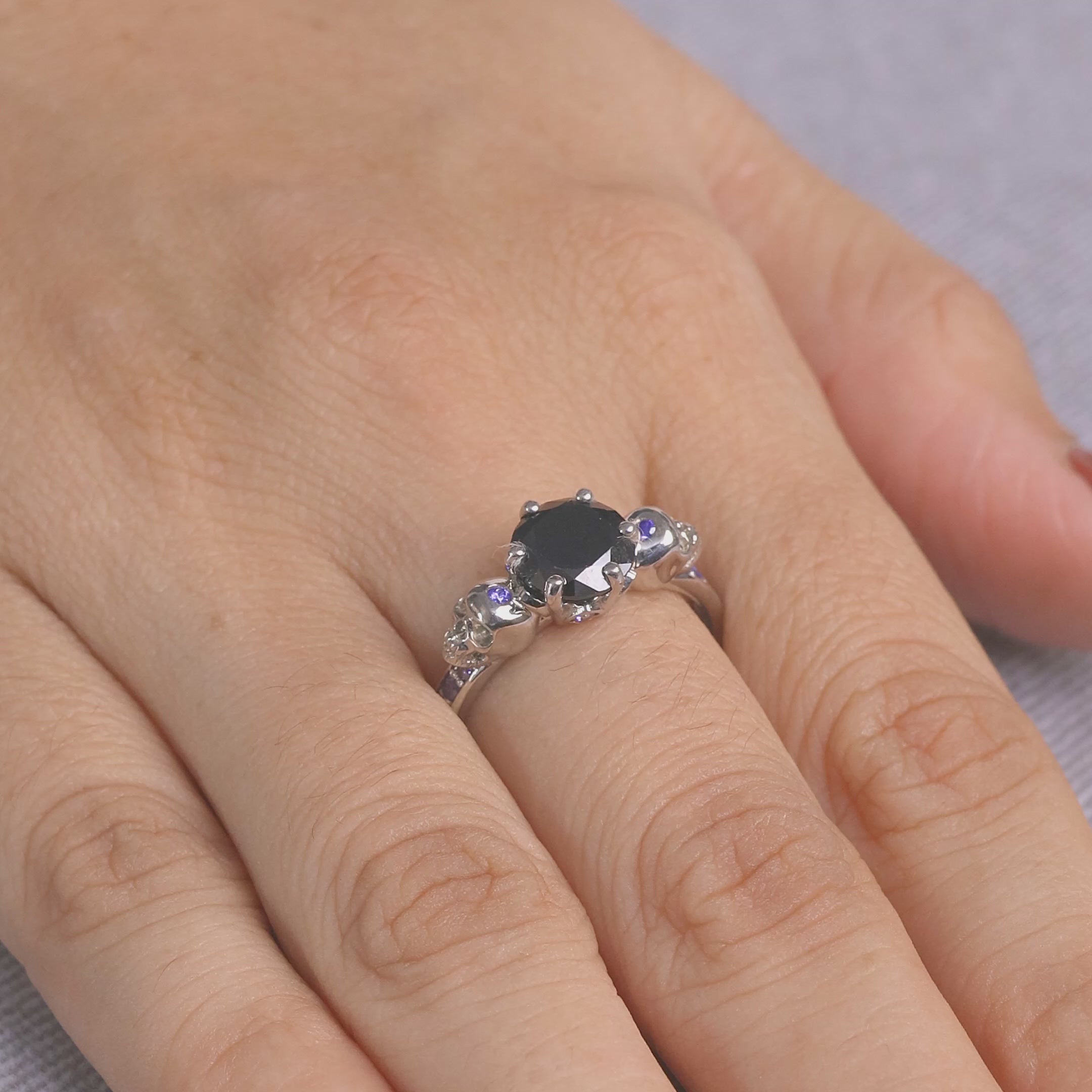 Skull Engagement Ring Womens Purple Black Stone Gothic Rings