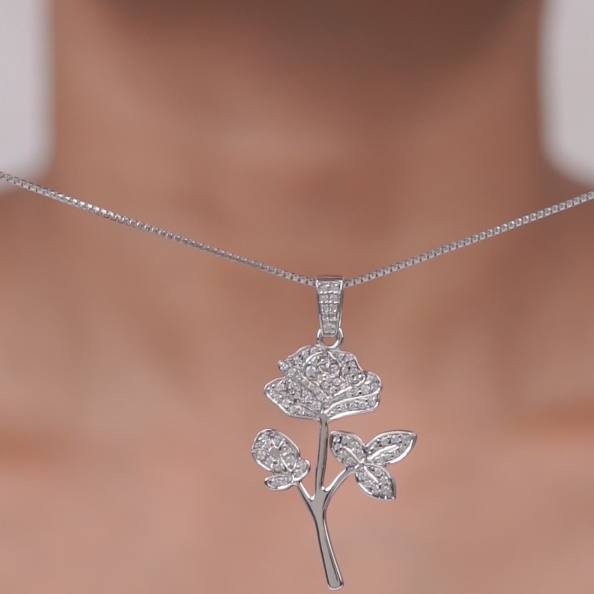 Rose Necklace Sterling Silver Iced Rose Pendant with Chain, June Birth Flower Nature Botanical Jewelry, Romantic Valentine's Day Gift